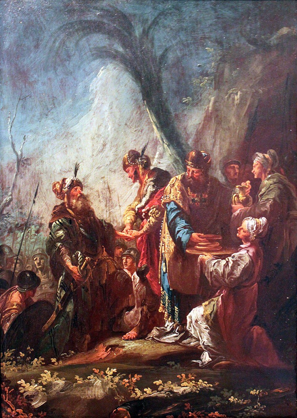 Christian Winck Abraham a Melchísedek. Olej na měděné desce 1770. Wikimedia Commons CC BY SA PD art