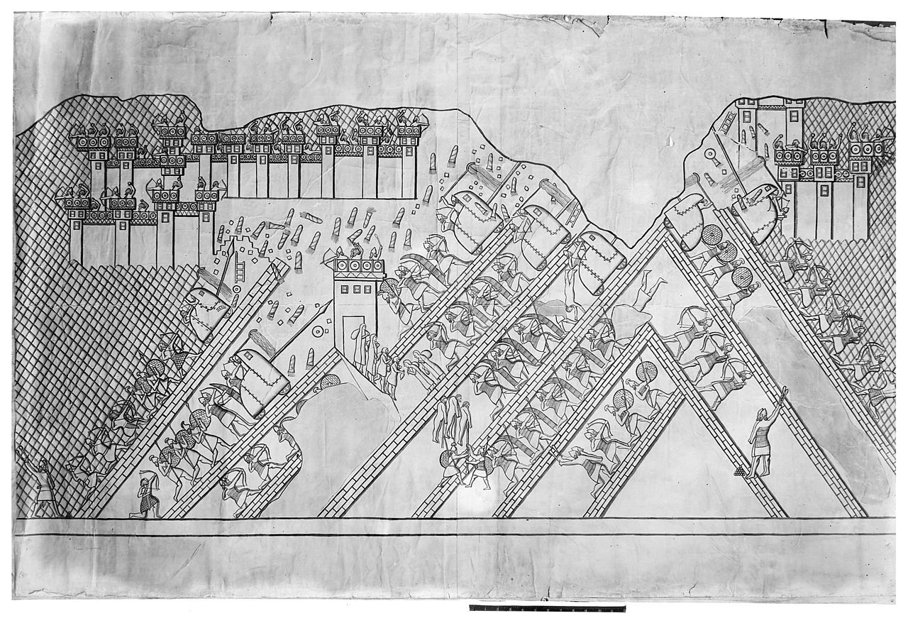 Kresba dobývání Lakíše na reliéfu Sancheríbova paláce v Ninive. WellcomeImageM0004432 CC BY SA 4.0