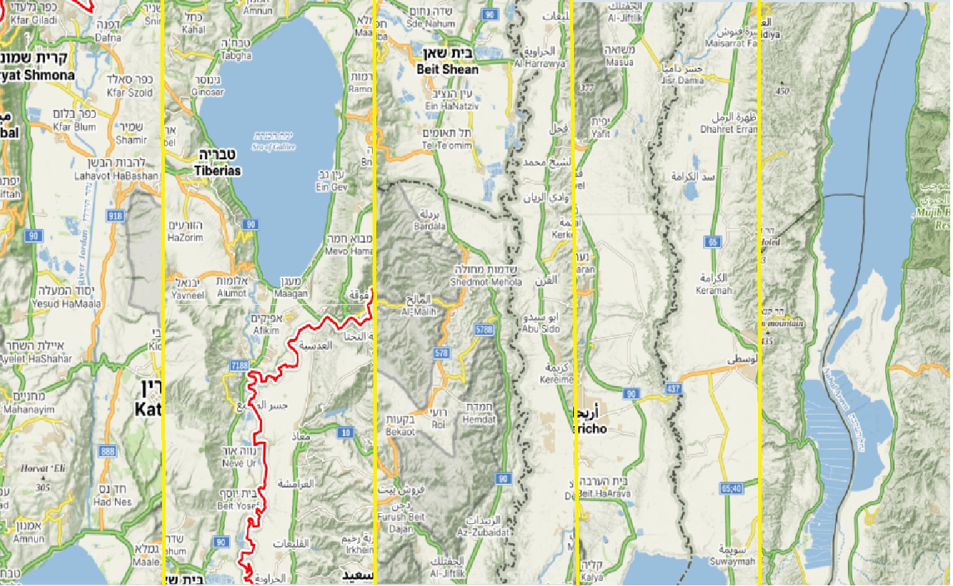 Mapa Jordánu po částech od pramenů po Mrtvé moře. Mapy.cz