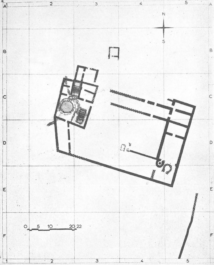 Plán kumránského sídliště z období Ia. R. de Vaux 1973