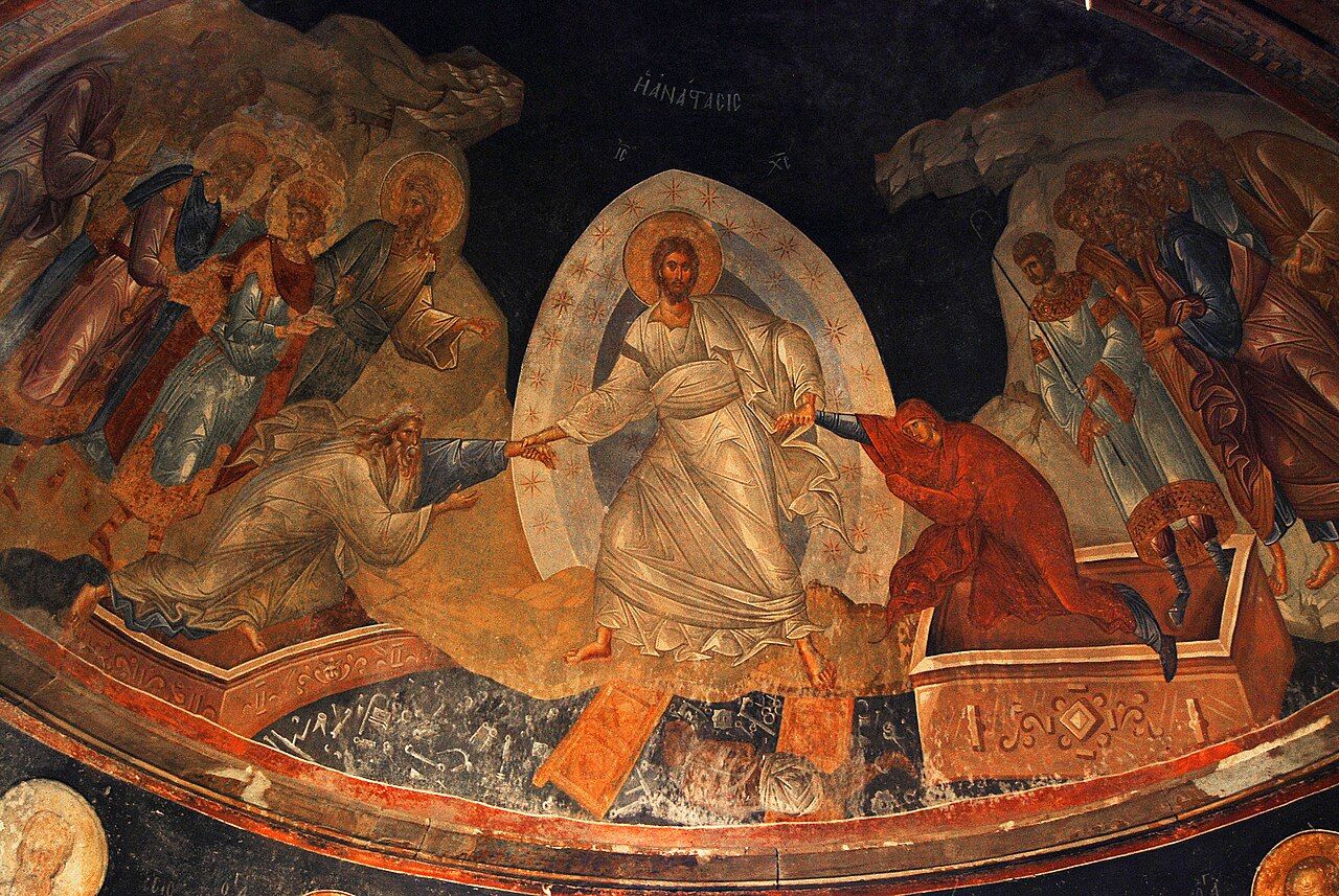 Vzkříšený Ježíš freska v chrámu v Chora. Wikimedia Commons Joseph Kranak CC BY SA PD 2.0