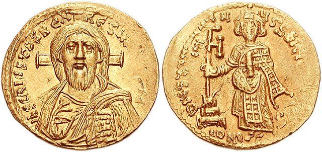 Ježíš a Justinián II., solidus z roku 692 CC-BY-SA-4.0