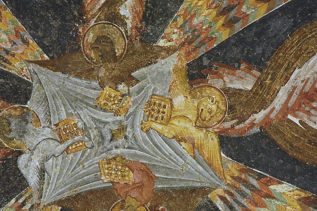 Čtyři tváře evangelií na fresce v Hagia Sofia. Wikimedia Commons Dosseman CC BY SA PD 4.0